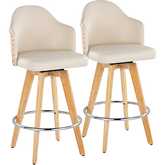 Ahoy 26" Swivel Counter Stool in Bamboo & Cream Leatherette with Chrome Footrest (Set of 2)